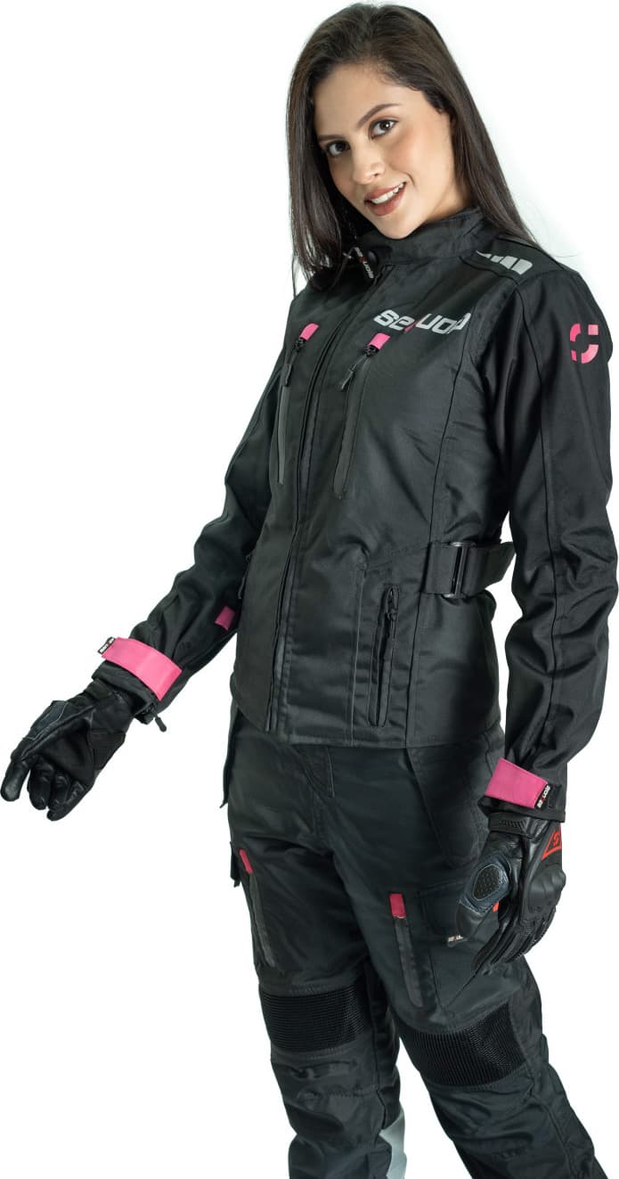 Chaqueta Black Pro Dama - Chaqueta de Protección de Moto para Damas Impermeable Sequoia Speed detalles reflectivos alta vi...