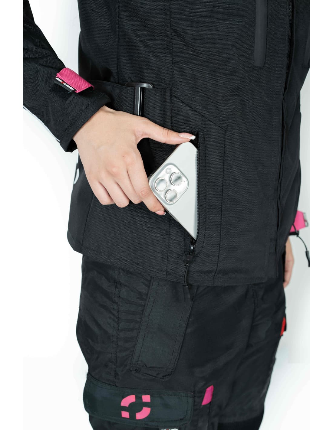 Chaqueta Black Pro Dama - Chaqueta de Protección de Moto para Damas Impermeable Sequoia Speed detalles reflectivos alta vi...